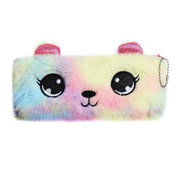 Пенал школьный меховой на молнии Calligrata «Мишка», пушистый, с ушками, МИКС