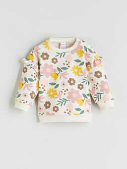 Bisiklet Yaka ?i?ekli K?z Bebek Sweatshirt ve Tayt 2li