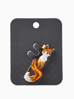 Брошь «Лиса» с хвостиком, цвет бело-оранжевый в золоте