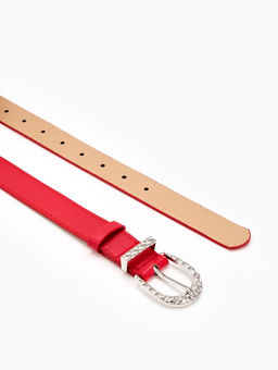 Ремень женский «Кэлли», 110×3 см, пряжка металл, серебристая, красный