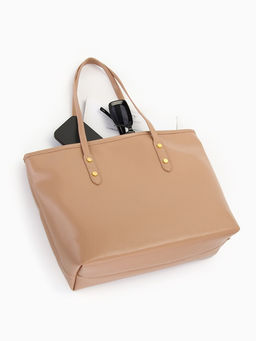 Сумка-шопер женская на молнии, размер 30.5×12×27 см, однотонная, бежевая