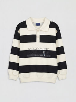 Polo Yaka Bask?l? Erkek ?ocuk Sweatshirt