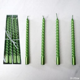 Свеча стержень 4 штуки 20 см витая глянец / MG-104 /уп 144/ зеленая