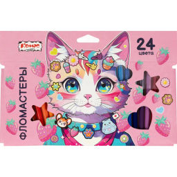 Фломастеры Комус Класс Kitty stickers 24 цв. в наб.,вентилир.,картон.упак  фото 2