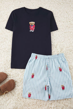 TRENDYOL MAN Gri Regular Fit Bask?l? Orme Sortlu Pijama Tak?m? TMNSS24PT00034 - Trendyolmilla фото 2