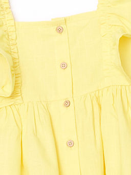 Kare Yaka Keten Kar???ml? K?z ?ocuk Elbise