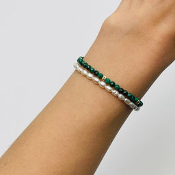 Браслет двойной из Малахита и Жемчуга 16 см +