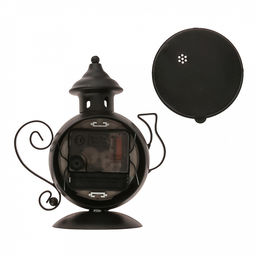 Часы настольные интерьерные "Чайник" 13,5х8х16см, мягкий ход, циферблат с рисунком, бежевый; цифры арабские, черный; выпуклое стекло; элементы металл, корпус пластик, черный матовый; в коробке (Китай)