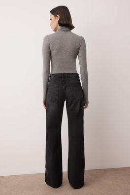 Siyah Dusuk Bel Genis Paca Wide Leg Jeans TWOAW26JE00075