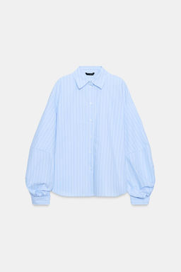 CAMISA RAYAS MANGA ABULLONADA / Azulina - Zara фото 6