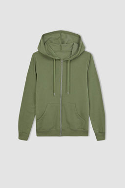 Базовая толстовка на молнии с капюшоном обычного кроя - Defacto фото 8