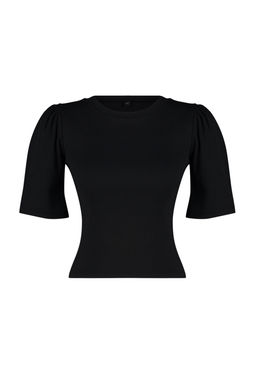 Trendyolmilla Siyah Balon Kollu Bisiklet Yaka Fitilli Esnek Orme Bluz TWOSS24BZ00160