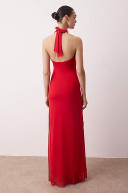Limited Edition K?rm?z? F?rf?rl? Astarl? Tul Abiye Gece Mezuniyet Elbisesi TPRSS25AE00063