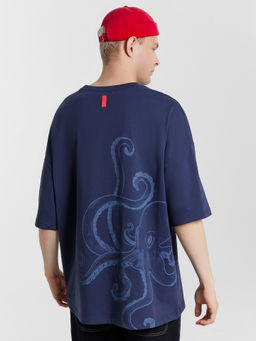 Футболка мужская оверсайз синяя с принтом