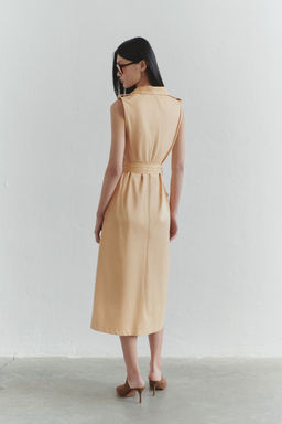TRENDYOLMILLA Limited Edition Camel Dugme Detayl? Gabardin Midi Dokuma Elbise TWOSS25EL00196  фото 2