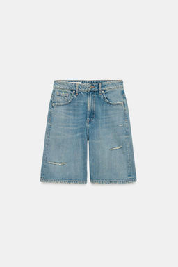 BERMUDA BAGGY DENIM TRF TIRO MEDIO ROTOS / Azul - Zara фото 6