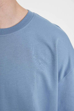 Футболка оверсайз с круглым вырезом из плотной ткани с короткими рукавами - Defacto фото 6