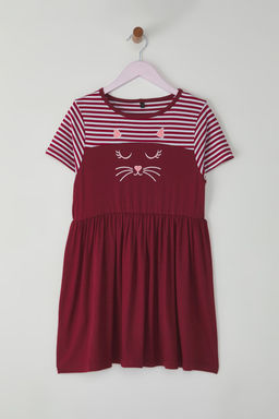 Bordo K?z Cocuk Cizgili K?sa Kol Mini Orme Elbise TKDSS25EL00059 - Trendyolmilla фото 4