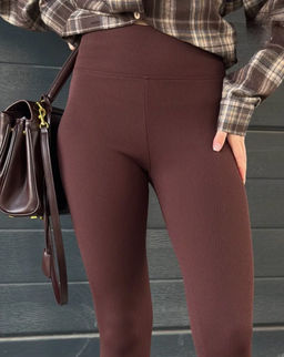 K10823 Легинсы в рубчик (утеплитель ФЛИС) КОРИЧНЕВЫЙ