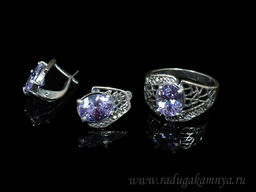 Кольцо Серьги с цирконом искусственным, цв. лаванда размер 17