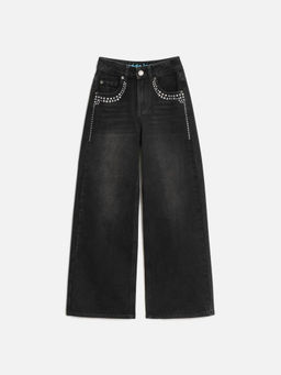 ACOOLA / Брюки джинсовые детские для девочек Poka1 черный  фото 3