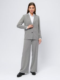 Жакет черный в мелкую клетку удлиненный с отложным воротником - 1001dress фото 3