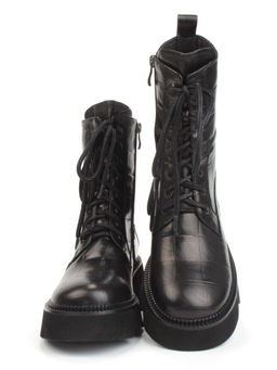 01-C1110-1 BLACK Ботинки демисезонные женские (натуральная кожа, байка)