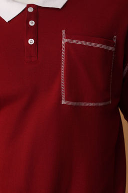 TRENDYOL MAN Bordo Oversize/Genis Kesim Dikis Detayl? Polo Yaka T-shirt TMNSS25PO00034 - Trendyolmilla фото 3