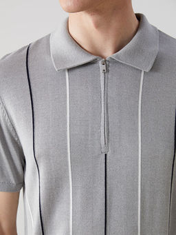 Polo Yaka K?sa Kollu ?izgili Erkek Triko Kazak