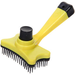 Цена за 3 шт. Расческа - пуходерка самоочищающаяся для собак и кошек "Пушок", цвет желтый, 13см (блистер)