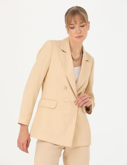 Bej Kruvaze Slim Fit Ceket
