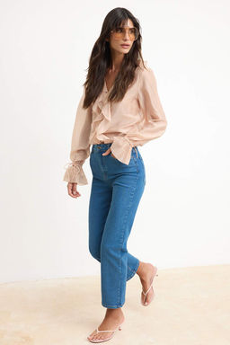 Mavi Yuksek Bel Orta Esnek Straight Duz Kesim Jeans TWOSS26JE00189 - Trendyolmilla фото 2