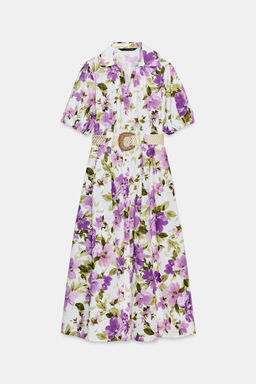 FLORAL PRINT BELTED MIDI DRESS - Zara фото 8