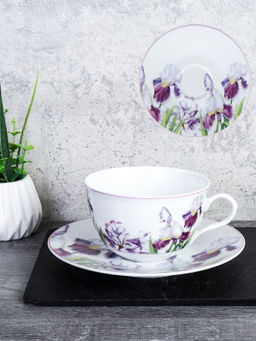 Чайная пара 2 предмета 270 мл тонкостенный Ирисы/ LY-1205 / в подарочной упаковке - Галеонтрейд фото 2