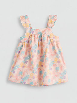 Kare Yaka Desenli K?z ?ocuk Elbise