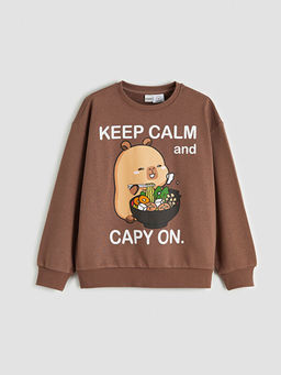 Capyfun Bask?l? Bisiklet Yaka K?z ?ocuk Sweatshirt