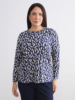 B?y?k Beden Bisiklet Yaka Desenli Bluz
