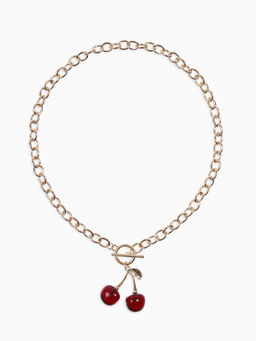 Цена за 2 шт. Кулон-цепь крупная "Вишня", цвет красный в золоте 40+удл