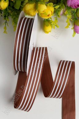 Лента репсовая 2,5 см*20 ярд "Полоска" SF-1312, коричневый