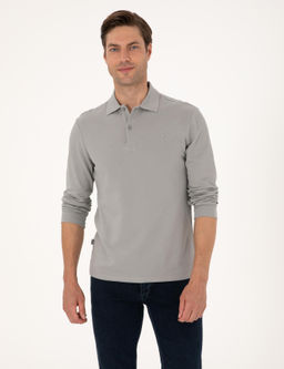 Gri Slim Fit K_vr_lmaz Polo Yaka Basic Pike Sweatshirt