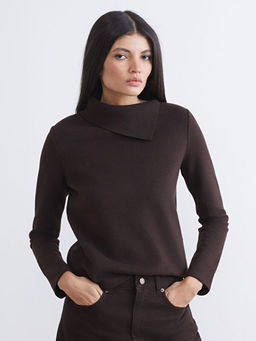 Asimetrik Dik Yaka Kad?n Triko Kazak