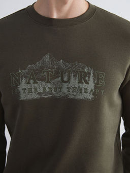 Bisiklet Yaka Bask?l? Erkek Sweatshirt