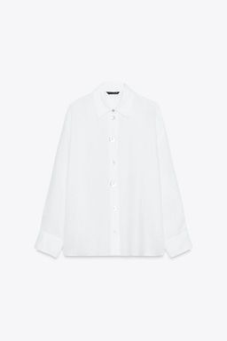 100% LINEN SHIRT WITH CONTRASTING BUTTONS - Zara фото 6