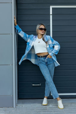 Рубашка женская в клетку с капюшоном РЖКК-01