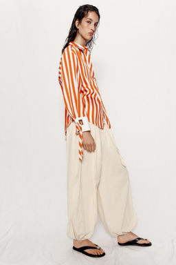 CAMISA RAYAS LAZOS / blanco-naranja