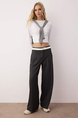 Antrasit Bel Ek Kumas Detayl? Wide Leg/Genis Paca Kumas Pantolon TWOAW26PL00048