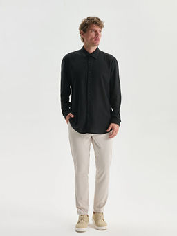 Slim Fit Uzun Kollu Keten Kar???ml? Erkek G?mlek