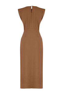 Kahverengi A Kesim Midi Dokuma Elbise TWOSS24EL00601