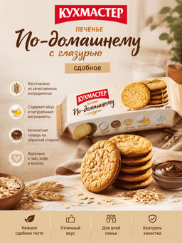 Печенье Кухмастер По-домашнему с глазурью сдобное 240 г