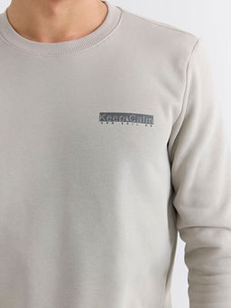 Bisiklet Yaka Bask?l? Erkek Kal?n Sweatshirt